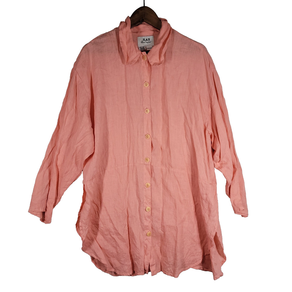 Vtg Flax Jeanne Engelhart Tunic Shirt Small Pink Womens Boho Lagenlook Linen